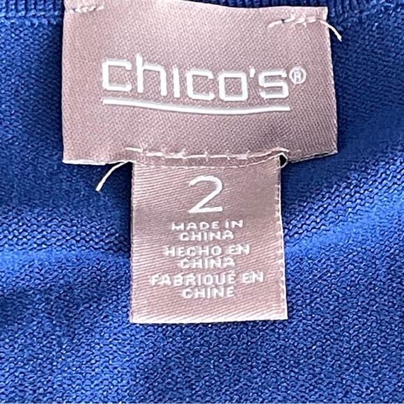 Chico’s Button Detail V-neck Pullover Blue Sweater Women’s Size 2 Regular Size L - Picture 7 of 9